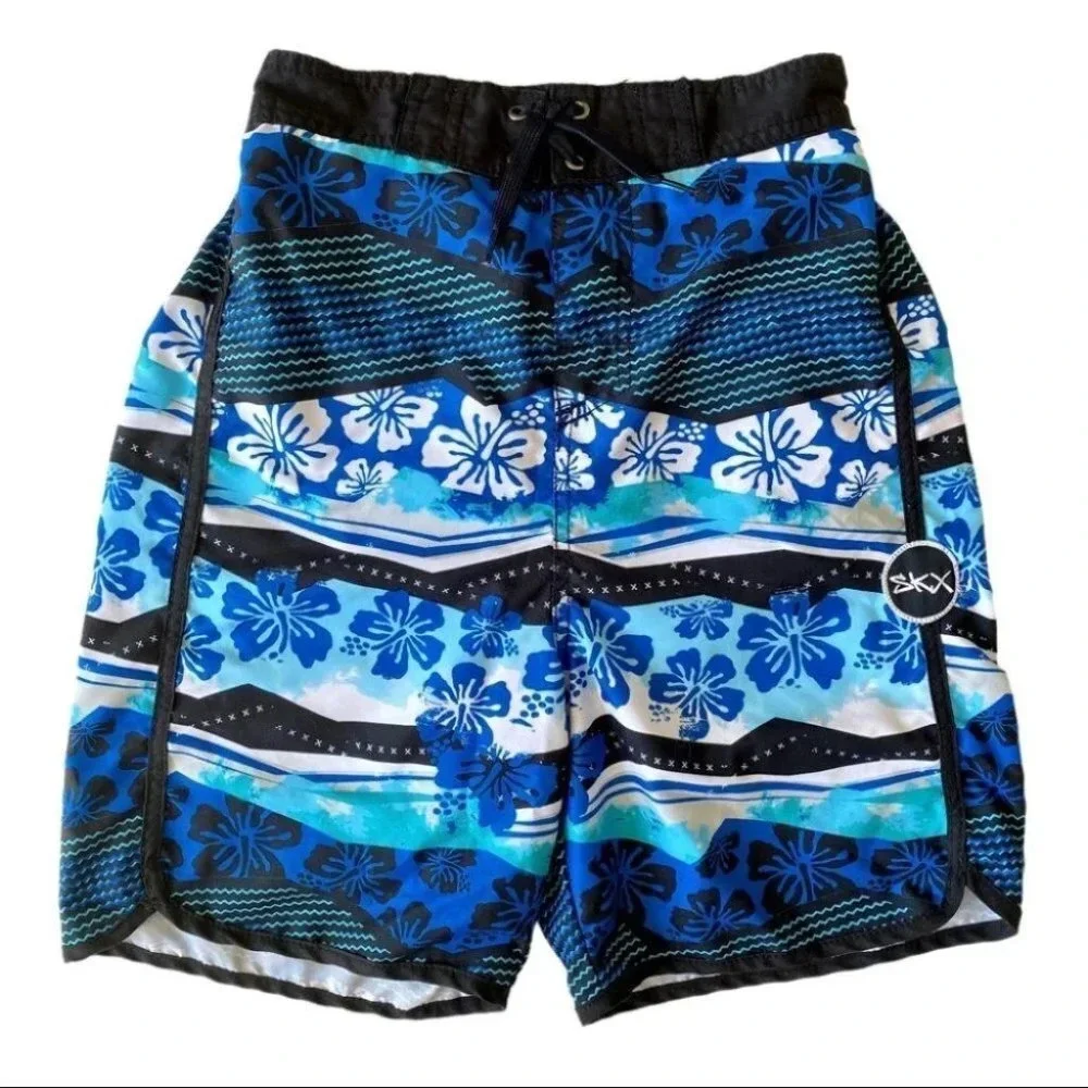 Fun SKECHERS - Blue & Black Floral - Board Shorts/ Swim Trunks - SIZE 16 Boys